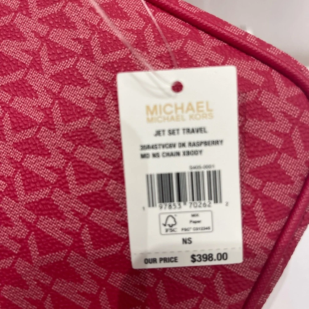 MICHAEL KORS Jet Set Travel Md Signature Logo Crossbody Flight DK RASPBERRY NWT